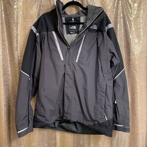 The North Face Mens Black Gray HyVent Winter Snow Rain Hooded Jacket Medium